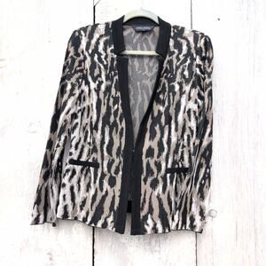 MING WANG Tailored Animal Print Cardigan Notched Collar Career Office Women's XS